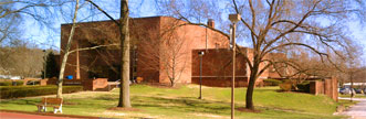 image links back to main library page, this image is the library building, angled front view