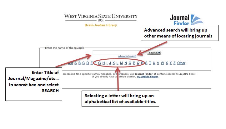 Drain-Jordan Library, West Virginia State University - Journal Finder Help